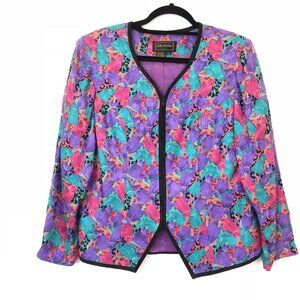 Silk Studio Multicolor Patterned Silk Blazer Jacket Size 14 Zip Front Vintage